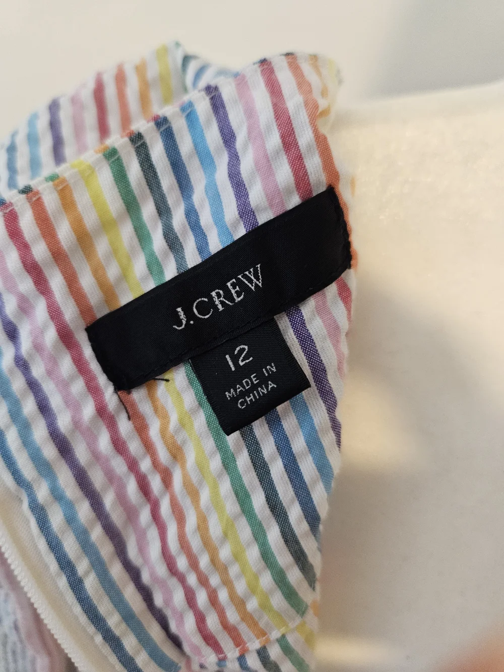 J. Crew V-neck peplum top in rainbow seersucker, size 12